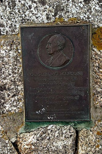 Plaque at the Lizard Wireless Station, Bass Point, Cornwall